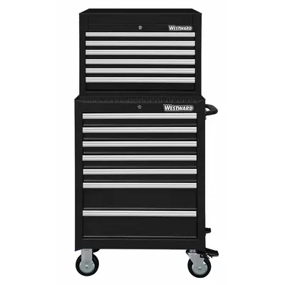 WESTWARD Tool Chest and Cabinet Combination: 13 Drawers, Light Duty, Keyed - Light-Duty Top Chest & Rolling Cabinet Combos