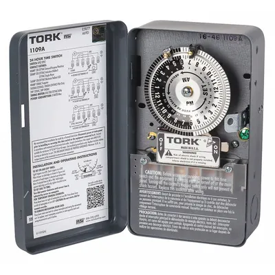 TORK Electromechanical Timer: 24 hr, 120/208-277V AC, DPST - Electromechanical Timer Switches