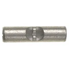 Non-insulated butt splice connector for joining two wires of 16 AWG to 14 AWG. Rated for 2,000 V. Supplied in packs of 1,000. Used for permanent splices in control panels, machinery wiring, and power distribution.
