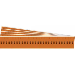 Orange adhesive pipe marker with black legend text reading 'Acid'. Designed for pipes with an outer diameter of 3/4 inch and smaller. Each pack contains 5 markers, totaling 28 pipe markers. Suitable for identifying pipes carrying acid in industrial piping systems.