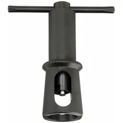 This sliding tap wrench features a T-handle design and an integrated aligner to help maintain perpendicular alignment during manual threading operations. It accommodates taps from #0 to 1/4" and is suited for cutting internal threads in drilled holes in metalworking and maintenance tasks.
