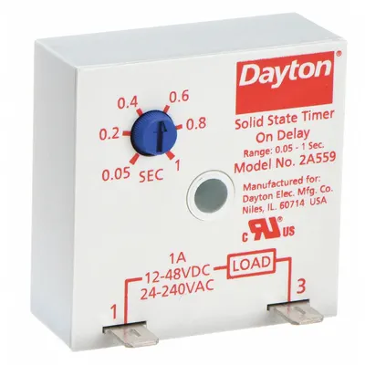 Dayton Single Function Encapsulated Timing Relay: Surface Relay Mounting, 24V AC - Surface-Mounted Relays