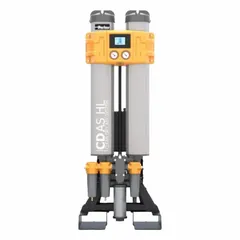 Twin-tower regenerative desiccant compressed air dryer rated for 45 cfm, maximum operating pressure 232 psig, and 5 psi pressure drop. Features 1/2 in NPT connection, operates on 85-265V, 2 A. Used to remove moisture from compressed air systems for pneumatic tools, instrumentation, and industrial processes.