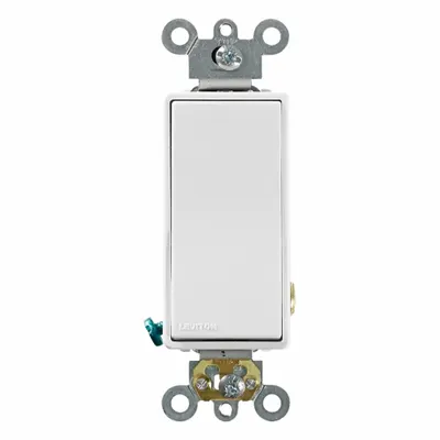 LEVITON Wall Switch: Rocker Switch, Single Pole, Maintained, White, 120/277V AC - Rocker Wall Switches