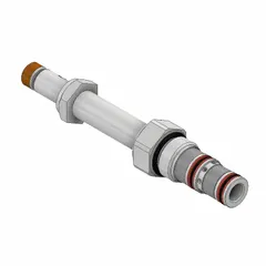 Screw-in, two-position, three-way solenoid cartridge valve with C08-3 cavity size. Constructed with steel and polyurethane. Used for directional control in hydraulic or pneumatic systems in industrial fluid control applications.