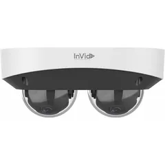 Fixed network IP video camera with dual 4MP resolution and 1/3 CMOS image sensor. Dome design with 2.8 mm maximum focal length and RJ45 connector for network connectivity. Suitable for indoor or outdoor surveillance applications requiring wide-area monitoring.