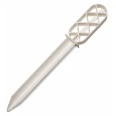 Powder lance with V-shaped spatula end for handling and transferring dry powders. White finish. Imperial measurement system. 3-inch handle length. Suitable for laboratory powder sampling and dispensing.