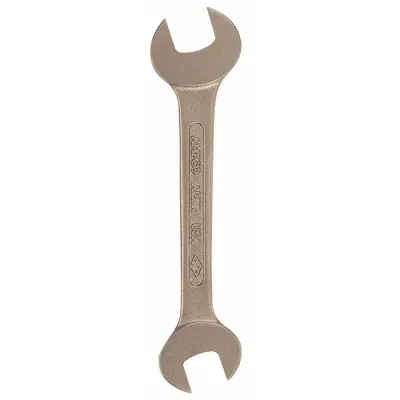 AMPCO Open End Wrench: Aluminum Bronze, Natural, 16 mm_17 mm Head Size, 6 1/2 in Overall Lg - Metric, Double End, Open End Nonsparking Wrenches