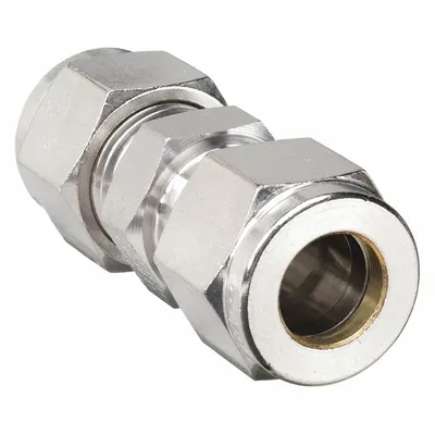 PARKER Compression Fitting Union: 3/8 in OD x 3/8 in OD Fitting Size - Double-Ferrule Stainless Steel Fittings