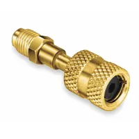 Brass quick coupler for refrigerant machine replacement hoses. Used in refrigeration systems to enable rapid connection and disconnection of hoses during service and maintenance