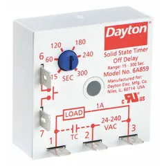 Surface-mounted encapsulated timing relay for industrial control panels. Operates on 24 to 240V AC. Used to delay or cycle electrical loads in applications such as HVAC, conveyor systems, and packaging machinery.