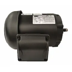 Totally enclosed fan-cooled (TEFC) 3-phase AC motor with C-face and rigid base mounting. Rated 3/4 hp, 1755 RPM at 60 Hz, with dual voltage 230/460V AC and full load current 2.44/1.22 A. Suitable for continuous operation in industrial applications such as pumps, fans, conveyors, and compressors.