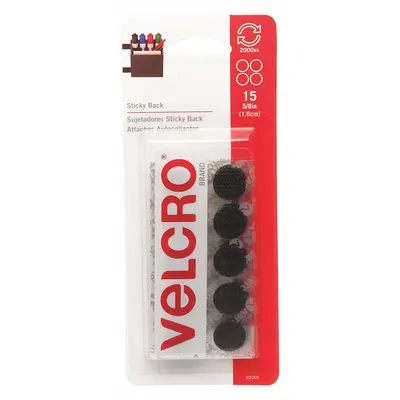 VELCRO BRAND Hook-and-Loop Fastener: Disc, 5/8 in Overall Dia, Hook-and-Loop, Black - Pre-Cut Discs