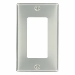 This LEVITON wall plate is a 1-gang, standard-size cover for duplex outlets. Constructed of aluminum, it provides a durable and clean finish for residential, commercial, and industrial applications. Suitable for use with standard electrical boxes.