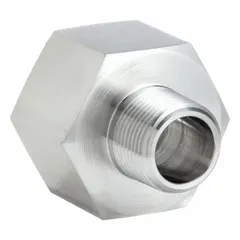 This 316 stainless steel straight pipe fitting is rated for 3600 psi and measures 1/4 in x 1 in with a length of 2 1/16 in. It is used to connect threaded pipes in a straight line in extreme-pressure hydraulic and pneumatic systems.