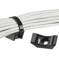 Screw mount cable tie base for use with intermediate to extra-heavy-duty cable ties. Features a 0.25 in mounting hole and 0.23 in slot height. Dimensions: 1.65 in L x 0.72 in W x 0.61 in H. Color: Black. Pack of 25.