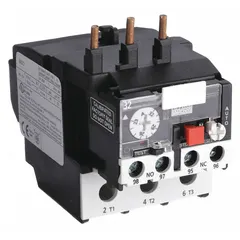This 3-pole IEC thermal overload relay provides motor protection against overload and phase loss conditions. It features integrated bimetallic elements, eliminating the need for separate thermal units, and includes 1NO/1NC auxiliary contacts. The relay is adjustable from 23 A to 32 A and is suitable for use in motor control panels, conveyors, pumps, and HVAC equipment.