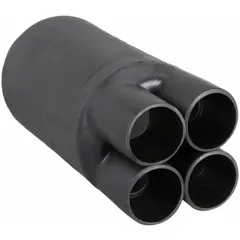 This black heat shrink breakout boot from 3M is designed to protect cable splices and terminations where multiple cables branch from a single jacket. It seals against moisture and abrasion in industrial electrical installations, panel building, and heavy equipment wiring. The boot has an inner diameter of 2.65 inches before shrinking and 1.4 inches after shrinking.