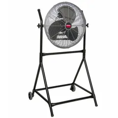 Non-oscillating portable floor fan with an 18-inch aluminum blade. Operates on single-phase 120V AC power with three speed settings. Suitable for directing airflow in home and office environments such as workspaces, break rooms, or residential areas.