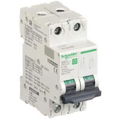 SCHNEIDER Supplementary Protector: 16 A Amps, 500V DC, 5kA at 250V DC, Screw Clamp - DC-Only Rated, 2-Pole UL1077 DIN Rail-Mount Supplementary Protectors