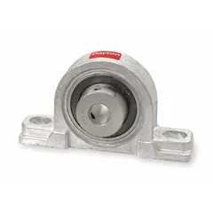This inch-system pillow block ball bearing supports rotating shafts in industrial machinery, conveyors, and material handling equipment. It features a zinc die cast housing with set screws for secure mounting and alignment. The bearing has a 1-1/4 in shaft height, a maximum speed of 3,500 RPM, and uses a 3/8 in mounting bolt size.