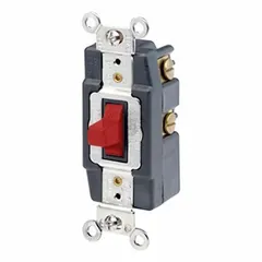 This single-pole momentary toggle switch is rated for 120/277V AC and 20 A. The red, non-illuminated design provides clear visual identification of switch function. Suitable for industrial and commercial applications requiring temporary circuit closure for lighting or equipment control.