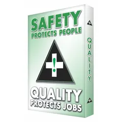 Aluminum safety sign with mounting holes for installation. Nominal size 24 inches, 2 inches thick, no header, not glow-in-the-dark. Used to post hazard warnings or safety instructions in industrial facilities.