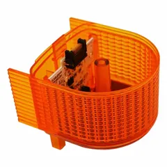 Amber steady light module for industrial signal towers. Operates at 24V DC. Overall diameter 80 3/16 mm, overall height 41 3/16 mm. Compatible with WME-D series. Used for machine status indication, warnings, or process condition signaling in factory automation and equipment monitoring.