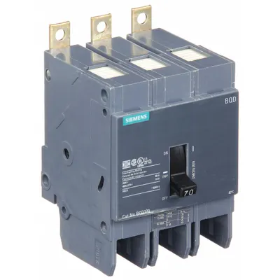 SIEMENS BQD370 Miniature Circuit Breaker, 70A, 480V AC, 3-Pole, Bolt-On - BQD Series, Bolt-On Siemens Miniature Circuit Breakers