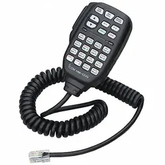 The ICOM HM133V is a speaker microphone designed for use with ICOM 2300H and V8000 series radios. It features a 23-inch cord and a modular connector, with a push-to-talk button for convenient operation. This black accessory enables clear audio communication in mobile or base station setups.