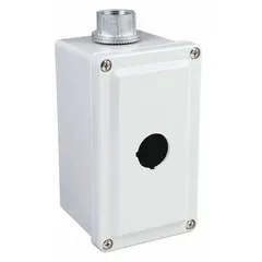 This non-metallic enclosure accommodates a single 30mm operator. Rated NEMA 1/12/3/4/4X, it provides protection against oil, dust, moisture, and corrosion. Suitable for industrial control stations requiring a compact, one-hole mounting solution.