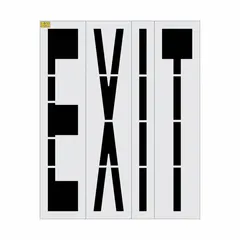 This message stencil is used for marking exit lanes on roadways and in parking facilities. Made from 0.062 in thick low density polyethylene (LDPE), it measures 96 in high by 64 in wide and complies with FHWA/MUTCD standards for traffic control.
