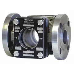 This single wall sight flow indicator provides visual confirmation of fluid flow in piping systems. It features a 2-inch flange connection, borosilicate glass sight, stainless steel bolts, and a PTFE seal. Designed for horizontal left flow direction, it is suitable for industrial process lines, cooling circuits, and lubrication systems.