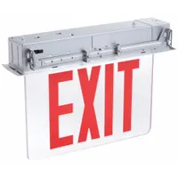 Edge-lit Exit Sign: 1 Faces, Red, Aluminum, Universal Field Selectable Chevrons, LED, Silver (MPN EDGRNY 1 R M4)