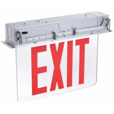 LITHONIA LIGHTING Edge-lit Exit Sign: 1 Faces, Red, Aluminum, Universal Field Selectable Chevrons - Recess-Mount Edge-Lit Exit Signs
