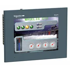 7.5 in TFT color LCD resistive touch panel for operator interface and process visualization. Operates on 24V DC. Suitable for machine control and monitoring in industrial automation environments.