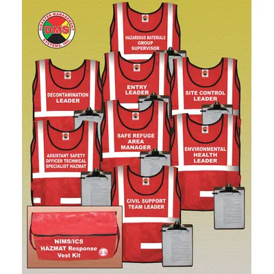 DISASTER MANAGEMENT SYSTEMS Hazardous Materials Vest Kit: Safety Vest ANSI Class Class 2, Red - Hazmat Safety Vest