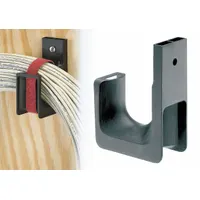 Wall mount J-hook for cable management, made of gray Nylon 6/6. Screw-on attachment without locking latch. Supports cable bundles up to 4 inches in diameter. Sold in a pack of 10
