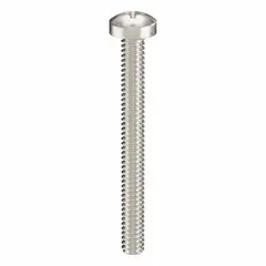 Pan head machine screws with M1.6x0.35 thread, 16 mm length, made of 18-8 stainless steel with plain finish. Phillips drive with #0 drive size. Suitable for general assembly, electronics, and light machinery where a low-profile, non-countersunk head is required. Sold in a 50-pack.