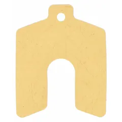 Untabbed slotted shim, 0.004" thick, Trade Size A, 2 in length and 2 in width. Tan color. Pack of 20. Width tolerance +/-0.030 in, length tolerance +/-0.030 in, thickness tolerance +/-0.0002 in. Used for precision alignment and gap filling in industrial machinery such as pumps, motors, and gearboxes; slotted design allows installation without removing shafts.