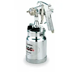 Aluminum-bodied HVLP spray gun designed for applying primers. Includes a 1.8 mm fluid tip and 1 qt cup. Air inlet is 1/4 in NPS with consumption of 22 cfm @ 50 psi. Suitable for medium-to-large coating tasks requiring high transfer efficiency.