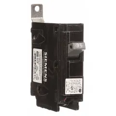 Single-pole miniature circuit breaker rated 35 A at 120/240V AC with a maximum AIR rating of 65kA at 120V AC. Standard-trip, bolt-on type from the BL Series for use with Siemens P1 Panelboards. Provides overcurrent protection for branch circuits in electrical distribution systems.