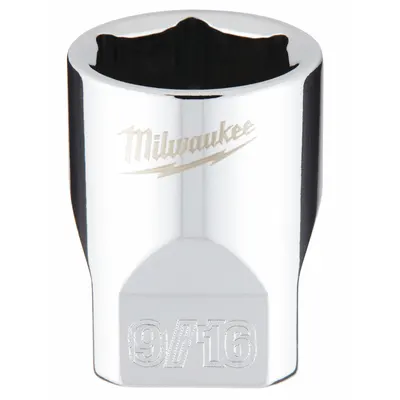 MILWAUKEE Standard Socket: SAE, 1/4 in Drive Size, 9/16 in Socket Size, 6-Point, Std - Anti-Roll Hand Sockets