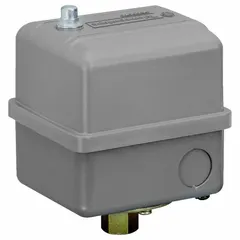 Diaphragm-actuated pressure switch for air and water systems. Adjustable set point range 5 to 80 psi. 1/4" female NPT connection. Suitable for pump, compressor, and HVAC control circuits.