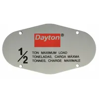 DAYTON Capacity Label: For 1VW51/1VW52/1VW53/1VW54, Fits Dayton Brand (MPN GHH019)