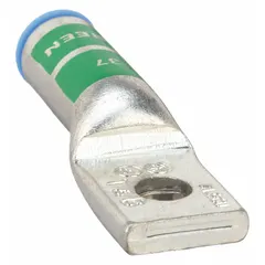 One-hole compression lug for terminating 4 AWG solid or stranded aluminum conductors. Long barrel design accommodates dual 4 AWG wires. Suitable for power connections in panel building, switchgear, and motor control centers.