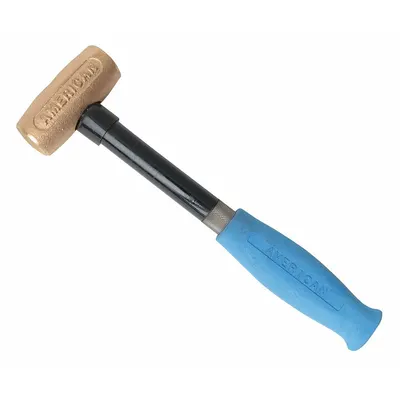 AMERICAN Mallet: Steel Handle, 2 lb Head Wt, 1 1/2 in Dia, 3 1/2 in Head Lg - Brass Mallets