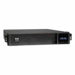 Single-phase line interactive UPS system with 2.2 kVA power rating. Accepts 120 V AC input and delivers 120 V AC output via a 5-20P plug. Provides battery backup and power conditioning for connected equipment in network closets, server rooms, and industrial settings.