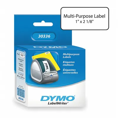 DYMO Printer Label: 1 in Label Wd, 2 1/8 in Label Ht, White, 1 in Core Dia. - Desktop Direct Thermal Labels