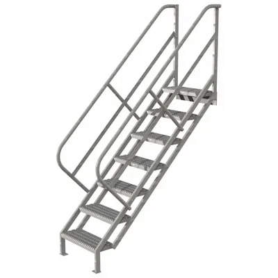 TRI-ARC Portable Stairs: 8.7 ft Overall Ht, Steel, 450 lb Load Capacity, Perforated - Steel Stairs